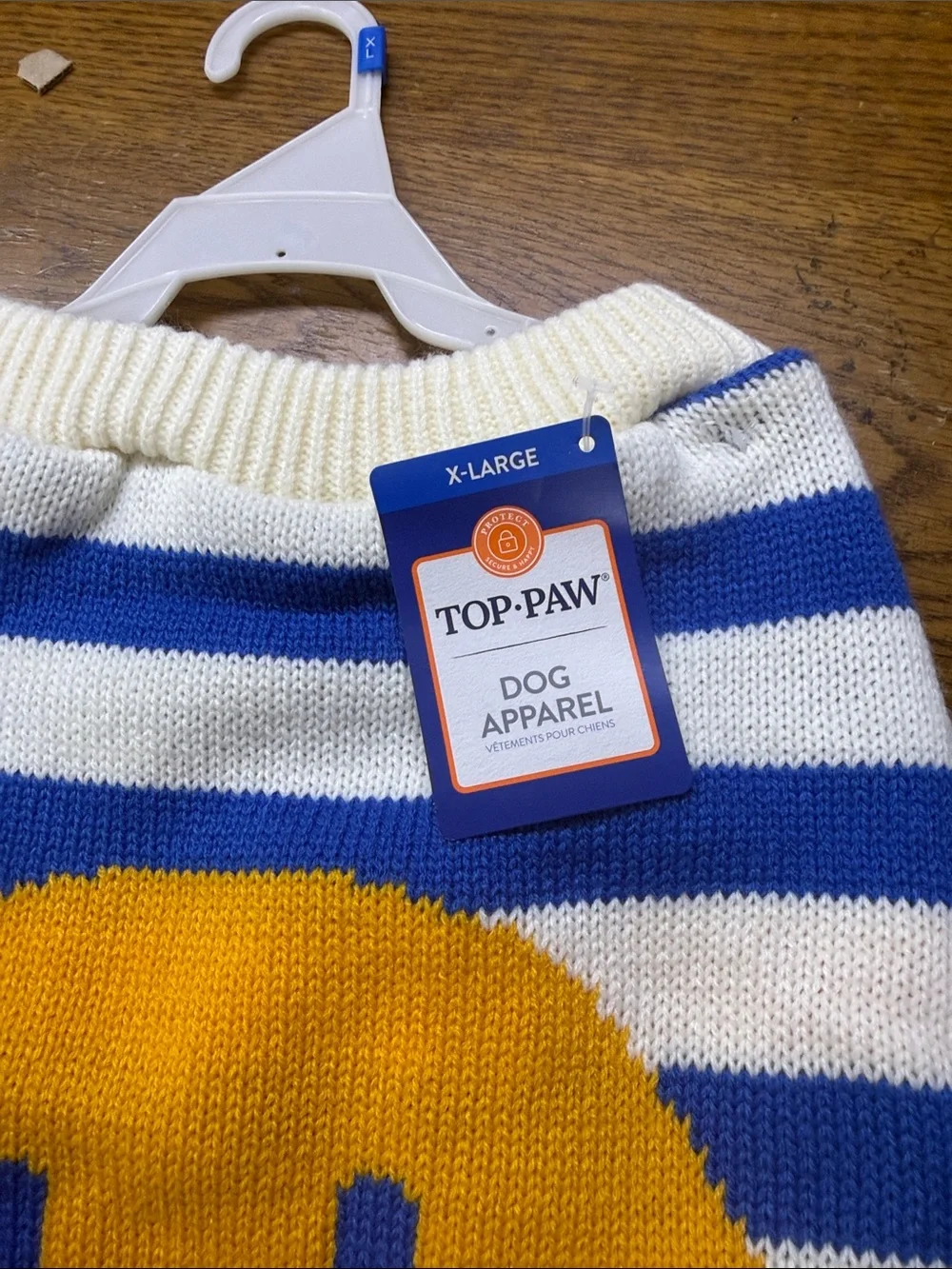 Top Paw Blue, White & Yellow Striped Dog Sweater with Smiley